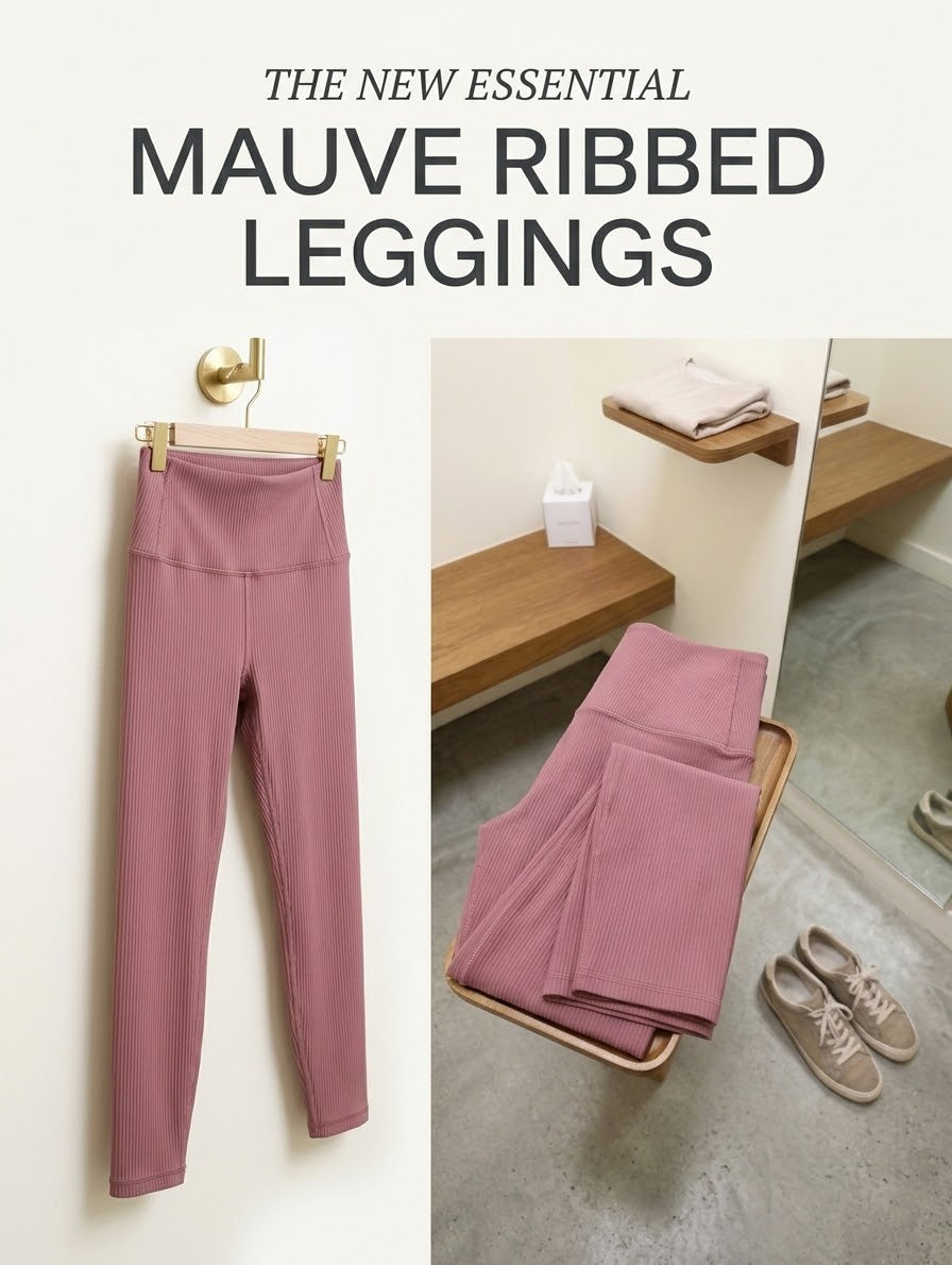 Leggings Acanalados Malva - Talle Alto