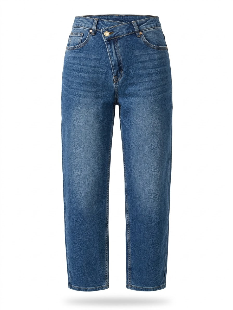 Jeans Ballon con Pretina Cruzada – Azul Medio