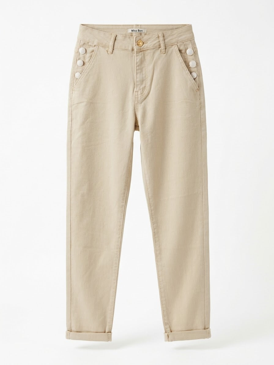 Vaquero Beige con Botones Dorados