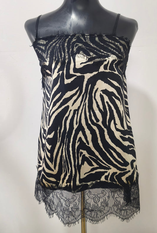 Top Lencero de Satén Zebra Print con Encaje - Talla Única S/M