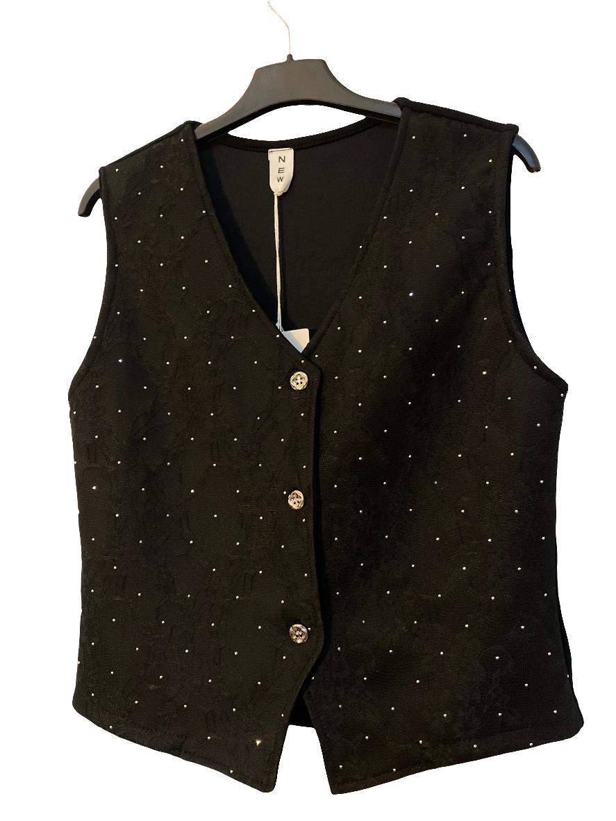 Chaleco negro con encaje y botones joya