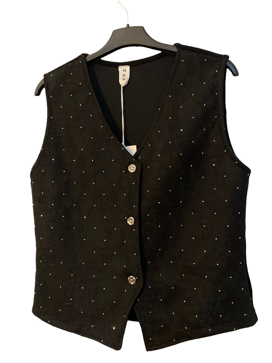 Chaleco negro con encaje y botones joya