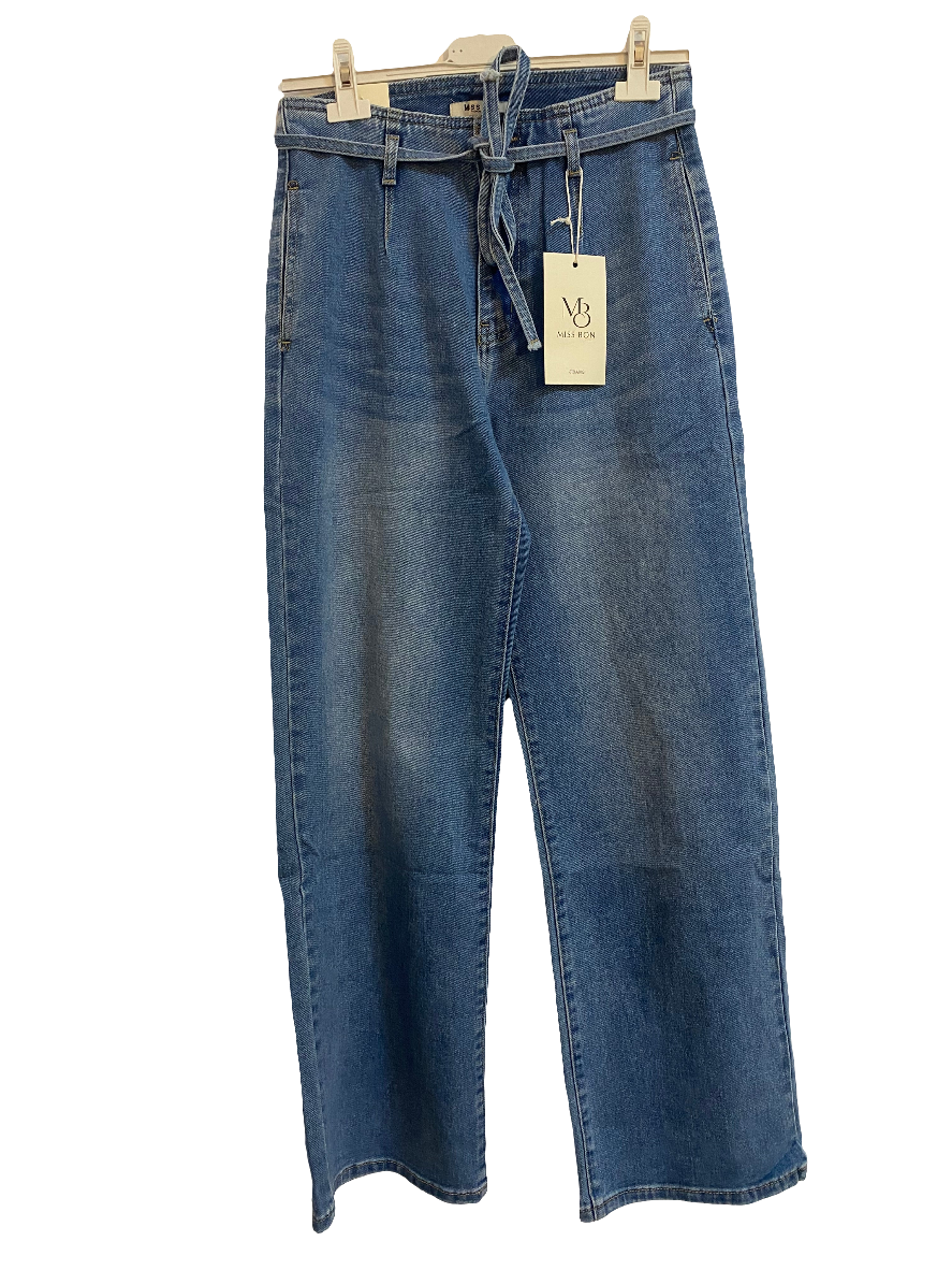 Pantalón largo con cordón incluido azul lavado piernas rectas